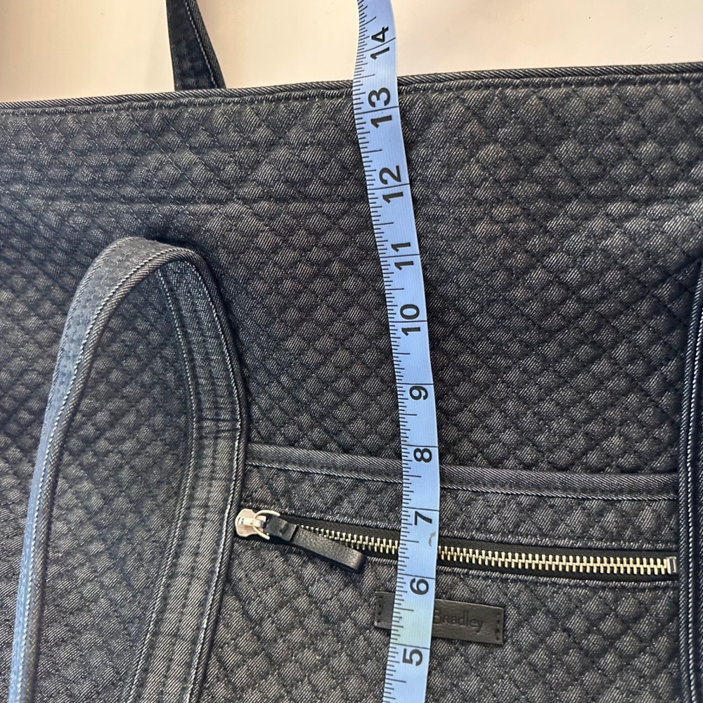 Vera Bradley Iconic Vera Tote Bag Quilted Denim Blue Cotton Floral Lining Large - Picture 11 of 12